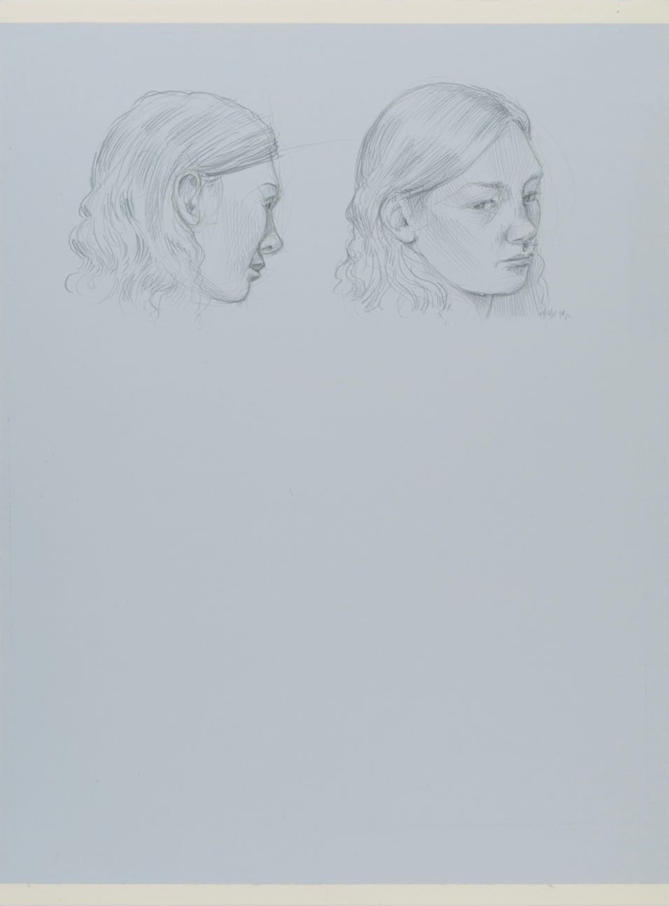 Two More Heads of Julia, 2008, silverpoint on prepared paper, 10 x 12 inches