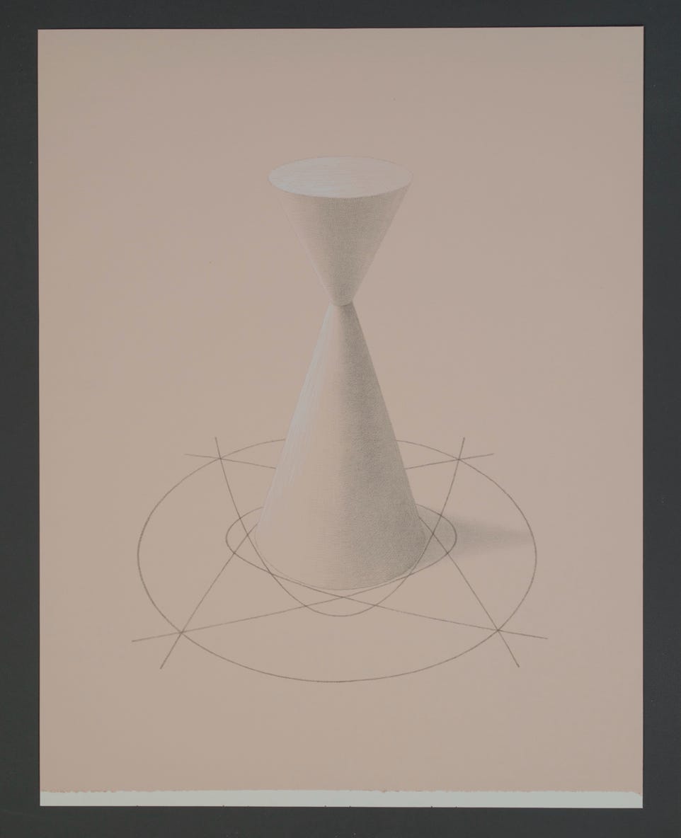 Invention No. 26, 2022, silverpoint and goldpoint with white gouache on prepared paper, 13 1/4 x 10 3/4 inches