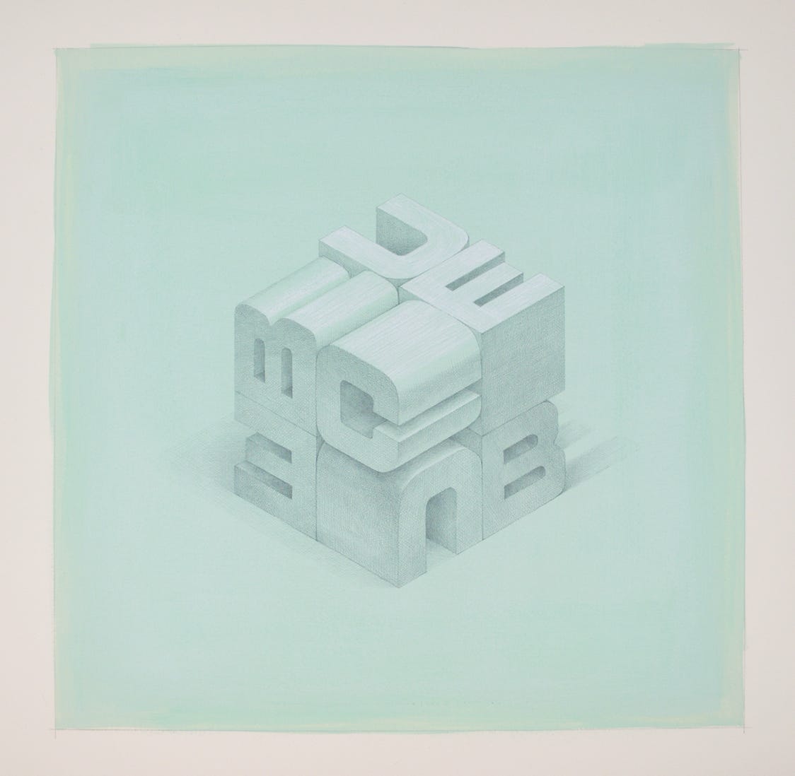 Cube³, 2016, silverpoint with white gouache on prepared paper, 16 x 16 inches (sheet size)