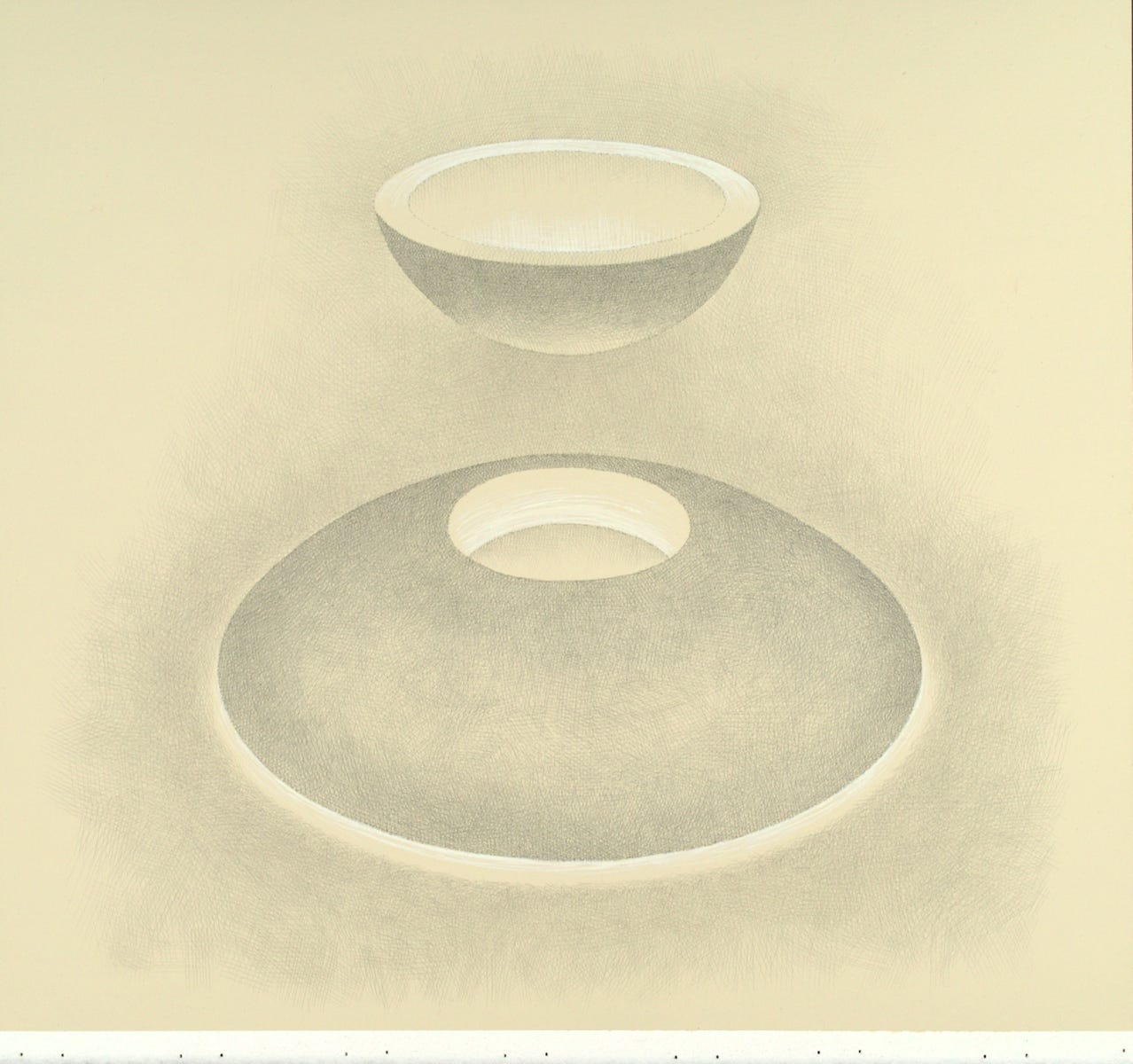 Invention No. 49, 2024, silverpoint, palladiumpoint and white gouache on prepared paper,  11⁃x⁃12⁃inches