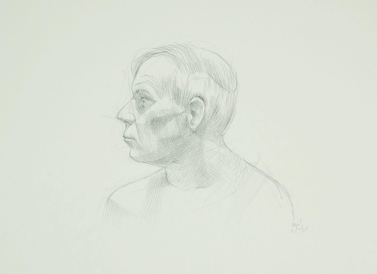 Profile of Paul, 2008, silverpoint on prepared paper, 10 x 12 inches